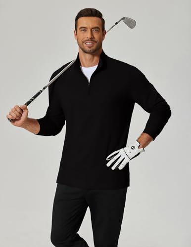 COOFANDY Men's Black Quarter Zip Pullover Lightweight Mock Neck Sweatshirt Large
