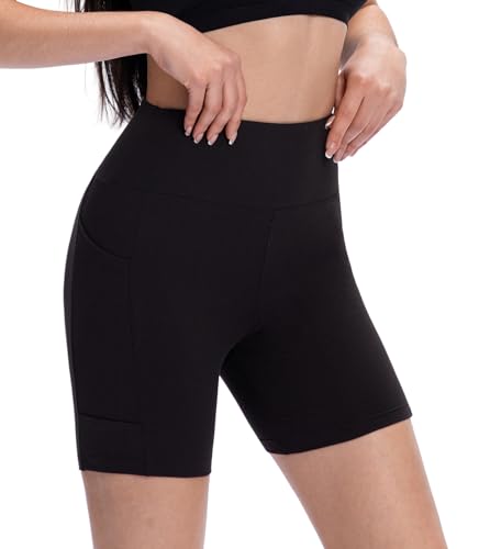 OVESPORT 2 Pack High Waisted Biker Shorts for Women - Black, XL/XXL