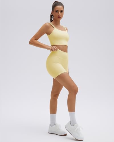 SUUKSESS Women's 2-Piece Workout Set Pale Yellow Medium - Cami & Bike Shorts