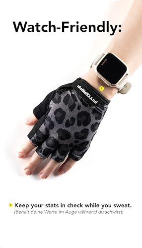Padded Workout Gloves for Men & Women - Fingerless Gym Gloves - Leopard
