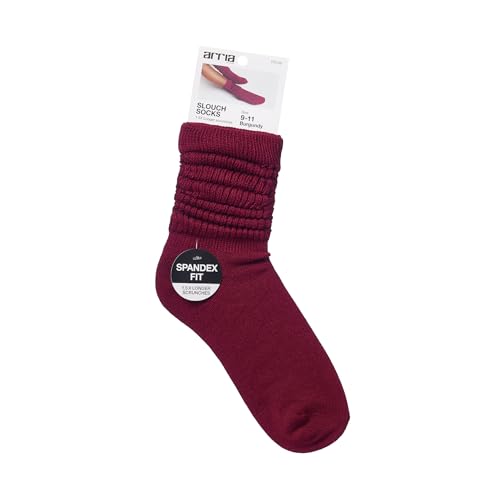 Slouch Socks - Women's Soft Ribbed Boot Socks, Medium Thickness, Burgundy, Small-Medium