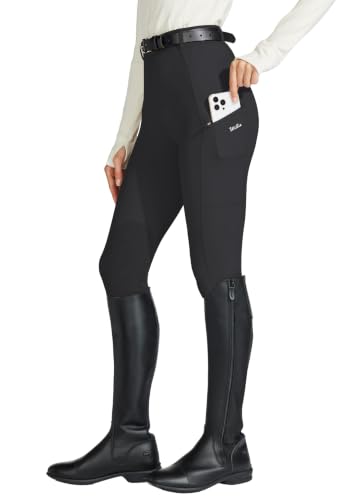 Women's Equestrian Riding Breeches - Breathable, Suede Knee Patch, Small/Black
