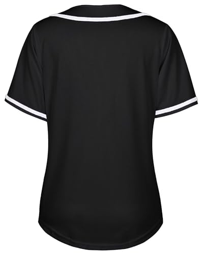 Dolpind Women's Baseball Jersey Shirt Large Black Short Sleeve Button Down