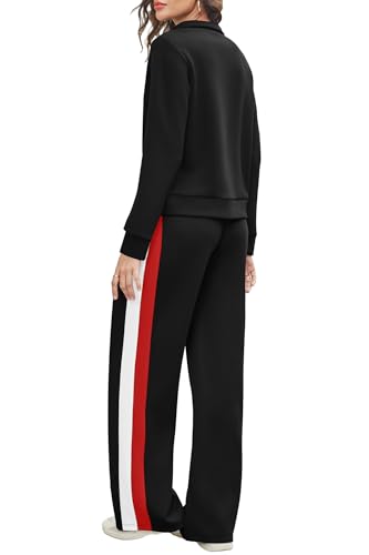 WIHOLL Women's 2-Piece Travel Sweatsuit Set - Black, Medium - Airport & Vacation Loungewear