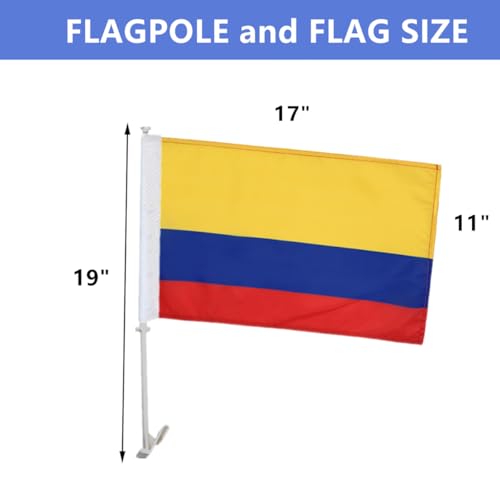 Colombia Car Flags - 2 Pack 11" x 17" with Flagpole Mount