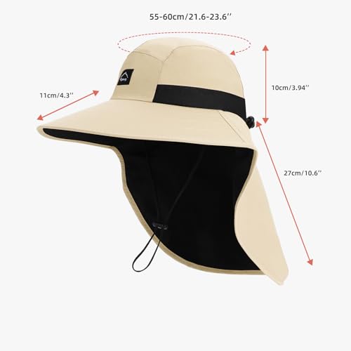 Rosoz Outdoor Sun Hat for Men and Women with Neck Flap, UPF 50+ Fishing Hat - 1 Pack Beige