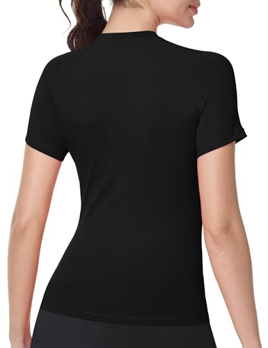 Womens Short Sleeve Compression Shirt - Quick Dry - Medium Black