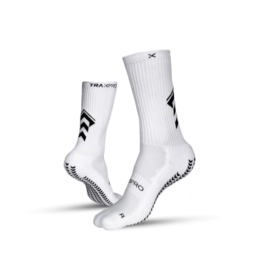 Traxpro Calf Length Grip Socks - White for Football, Running, Basketball