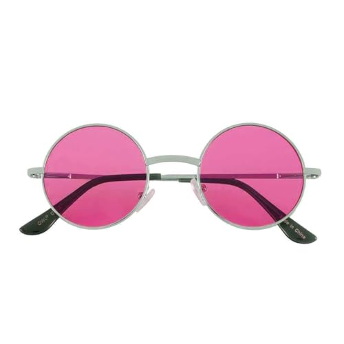 Round Sunglasses with Pink Tinted Lens - Retro Metal Frame UV400
