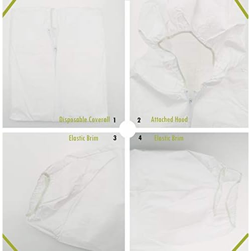 SYINE Pack of 5 Disposable Protective Coverall with Hood, Elastic Cuff for Spray Painting Cleaning Work,Breathable & Durable