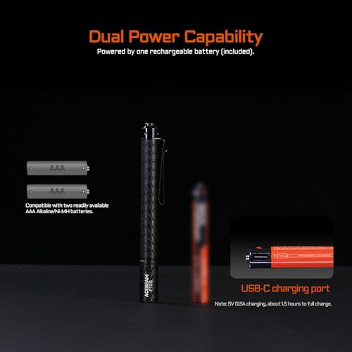 ACEBEAM PT20 2 AAA EDC Flashlight Rechargeable, 500 High Lumens Pen Flashlight with Clip, Compact Pocket MINI LED Flash Light, Super Bright Small Pen Light for Camping, Home, Work(Aluminum Material)