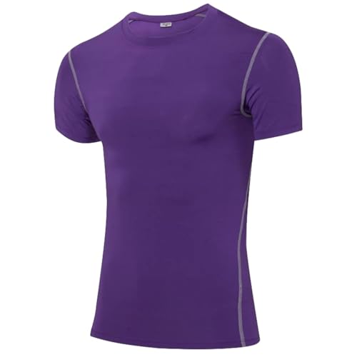 Men's Short Sleeve Compression Shirt - Athletic Base Layer - Medium, Purple
