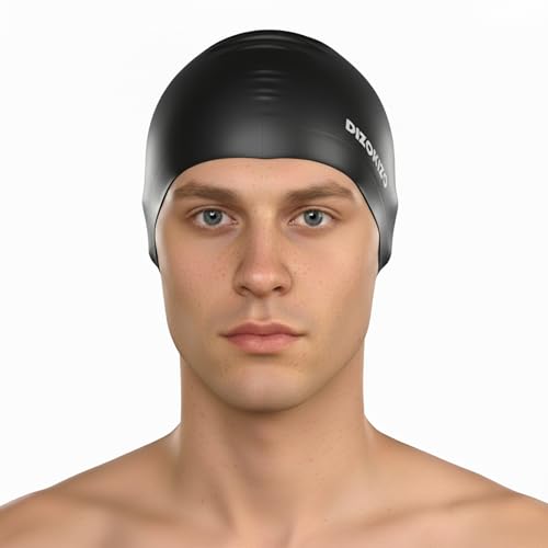 Glossy Silicone Swim Cap - Non-Slip for Men and Women - Black
