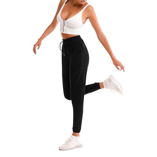 Women's Black Sweatpants with Pocket - Solid Colour, Medium
