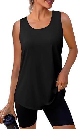 WIHOLL Women's Athletic Tank Top Black Large Summer Workout Gym & Beach Wear