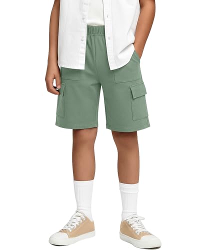 Boys Cargo Shorts - Comfortable Polyester Spandex - 10-11 Years Gray Green