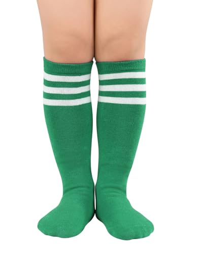 Youth Knee High Soccer Socks - 2 Pairs Green White Stripe (9-12 Years)