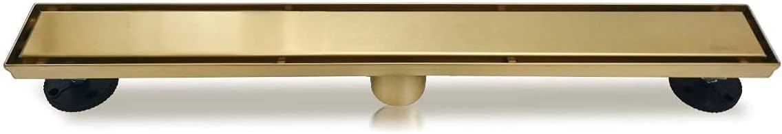 Neodrain 18-Inch Gold Linear Shower Drain - Brushed Brass, Tile Insert Cover & Hair Strainer