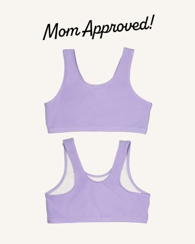 Fruit of the Loom Girls' Cotton Stretch Built-Up Sports Bra Multi-Pack 30/Hyacinth, Eyeshadow, Grey Heather, White, Lilac, Blushing Rose
