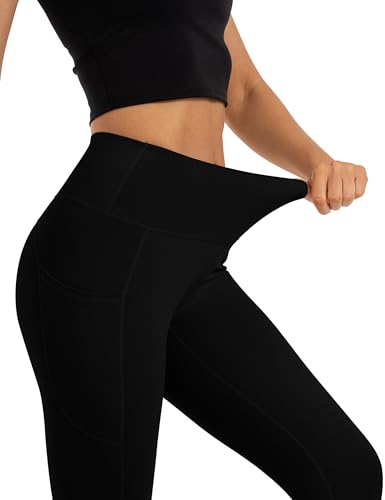 Uowou Thick High-Waisted Lounge Leggings with Large Side Pockets - Soft Tummy Control Yoga Pants for Women, Black
