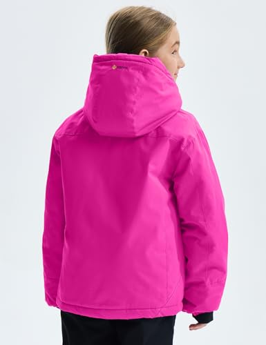 GEMYSE Girl's Waterproof Ski Snow Jacket with Fleece & Hood - Rose Red, Size 10-12