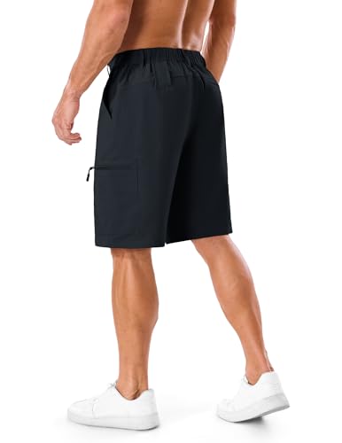 ASYJUMPD Men's Cargo Shorts Large Dark Gray Quick Dry Elastic Waist Pockets