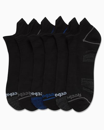 Reebok Men's Low Cut Cushioned Athletic Socks 6 Pack Black 6-12.5