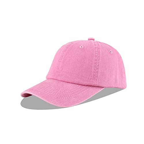 LANGZHEN 100% Cotton Unisex Denim Washed Baseball Cap with Adjustable Metal Buckle – Large/Washed-Pink