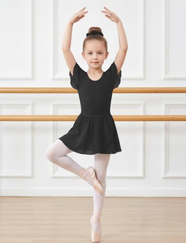 PATPAT Ballet Leotards for Girls with Removable Skirt, 7-8 Years, Black