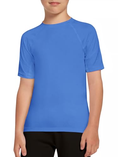 Boys Compression Shirt - Short Sleeve Quick Dry Base Layer, Blue, 9-10 Years