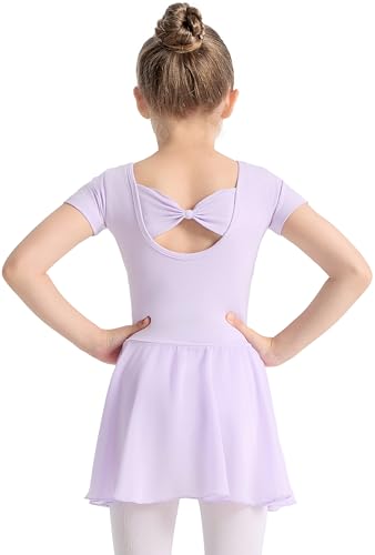 Ballet Leotard for Girls with Bow Back - Purple, 7 Years