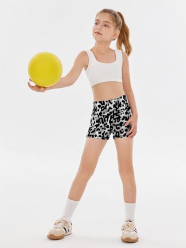 Girls High-Waisted Leopard Print Athletic Shorts - Gray-Leopard, 5-6Y