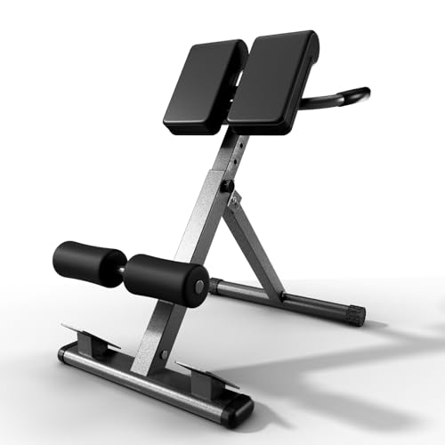 Adjustable Hyperextension Bench - Foldable Roman Chair for Glutes, Hamstrings & Lower Back - Black, Medium