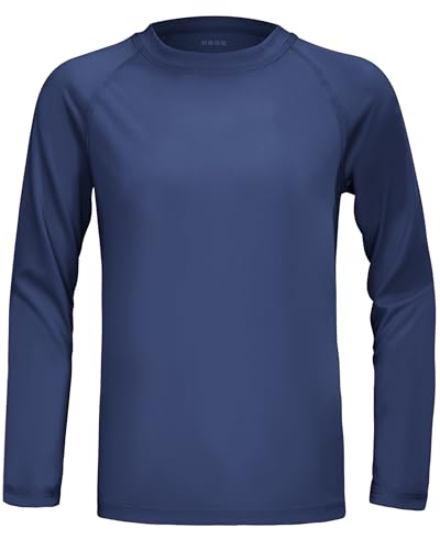 Boys Rash Guard Swim Shirt - UPF 50+ Long Sleeve, Deep Sea Blue - Small