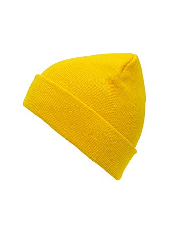 Soft Knit Cuff Beanie Hat for Men and Women - Yellow