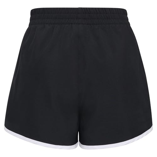 Girls Woven Pacer Shorts - Elastic Waistband, Black/White Stripe, Medium
