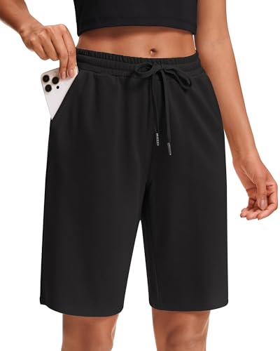 Stelle Women's Cotton Bermuda Shorts 10" Sweat Shorts with Deep Pockets - Black, Large