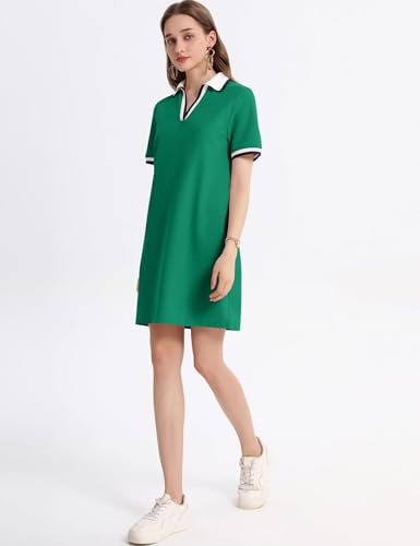 Kissonic Women's Polo Dress Short Sleeve Tennis Golf Summer Casual with Pocket - Green, Large