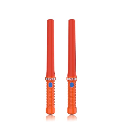 16 inch LED Traffic Control Batons, Signal Traffic Wand with 2pc C Dry-Cell Batteries(Not Include), Safety Air Marshaling Wand for Parking, Airport and Road Traffic Contol, Orange 2PCS