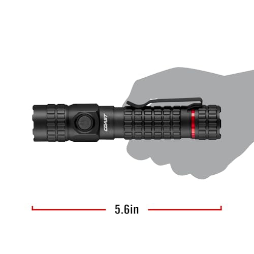 COAST PX200R 2000 Lumen Rechargeable LED Flashlight, TWIST FOCUS, USB-C, 2-Position Pocket Clip