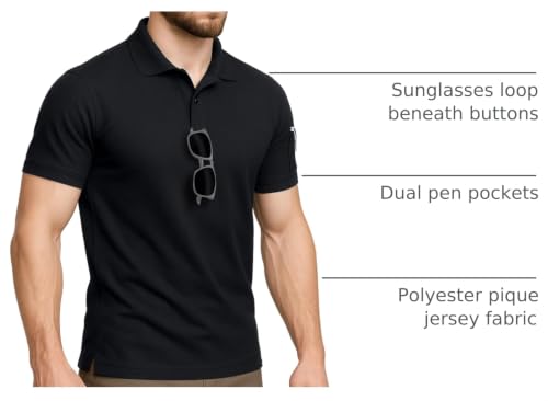 Breathable Quick-Dry Men's Polo Shirt UPF 50+ - Large, Black