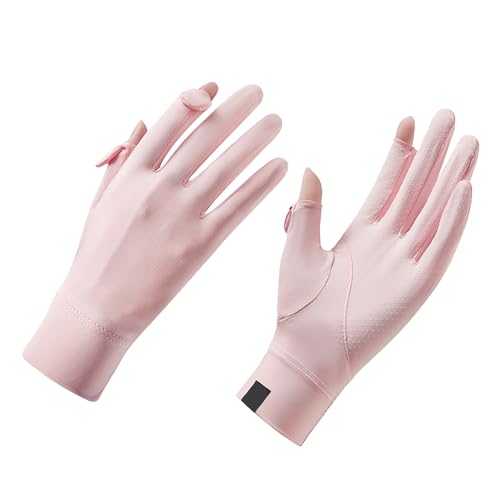Women's UV Protection Fingerless Sun Gloves - Breathable Cooling - Pink