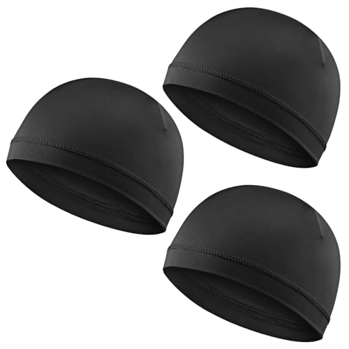3-Piece Skull Cap Beanie Helmet Liner - Moisture Wicking Stretchy - Black