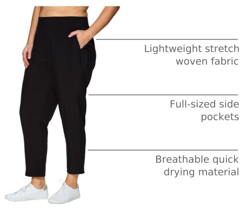 RBX Women's Plus Size Ankle Pants with Pockets - Lightweight Quick Dry Ribbed Side Black, 2X