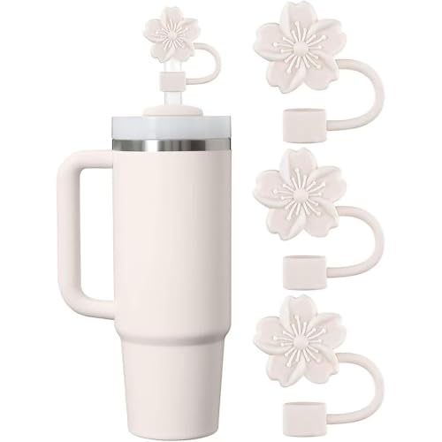Cherry Blossom Silicone Straw Toppers for Stanley Cup - 3 Pack