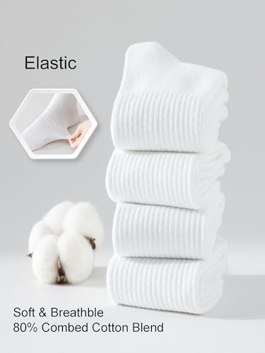 YUWELL Women's Cotton Crew Socks 4 Pairs Size 5-10 White Striped, One Size