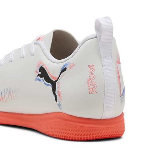 PUMA Kids' Future Play Indoor Soccer Shoes – 5 Big Kid White/Black/Glowing Red Ah25