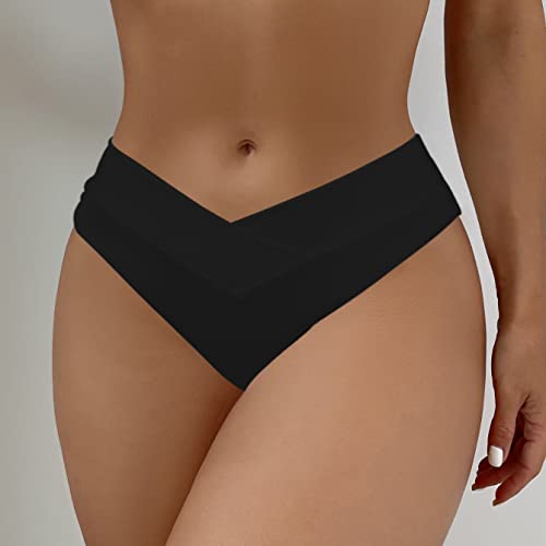 SherryDC Women’s V-Cut High-Waisted Bikini Bottoms – Large 824 Black