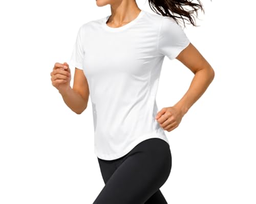 Breathable Seamless Workout Tops - Short Sleeve Athletic Shirt - Medium/White