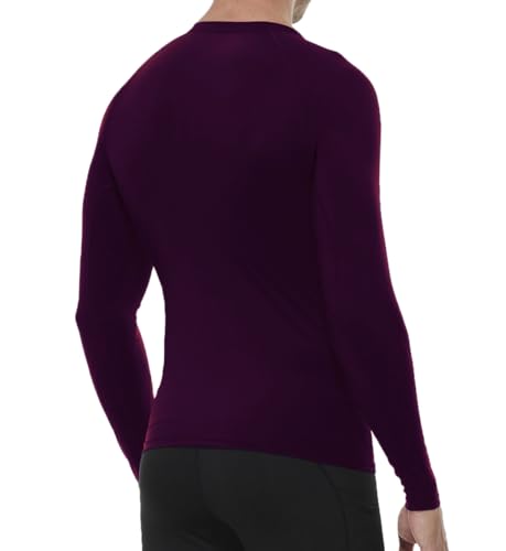 Men's Long Sleeve Compression Shirt - Athletic Base Layer Top - Maroon, Medium